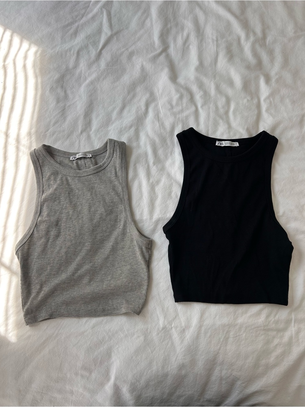 Zara Cropped Ribbed Tank Tops - Black & Gray